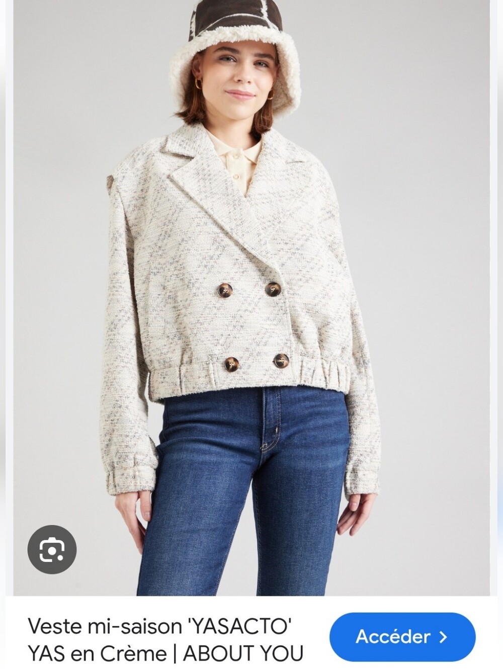 NWOT Y.A.S 'YASACTO' Cream Double-Breasted Tweed Midseason Jacket Sz 10 Us